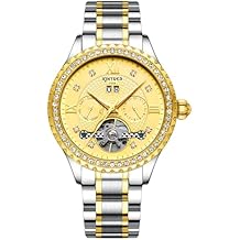 IK COLOURING Stainless Steel Mechanical Watch,Mens Multi-Function Automatic Mechanical Watch Mineral Hard Glass Men Luxury Classic Stainless Steel Calendar Luminous Waterproof Watches for Men