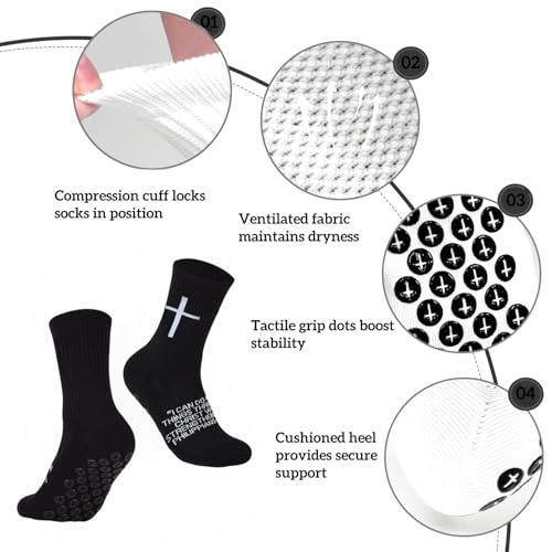 3 Pairs Cross Grip Soccer Socks for US 6-13 - Anti-Slip Christian Socks with Bible Verse3