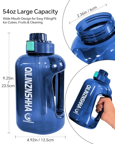 Image of Half Gallon (54 oz) Tritan Sports Water Bottle with 2-in-1 Leakproof Lid (Straw & Chug Cap) and Handle for Gym, Travel, Hiking - BPA Free (Multiple Colors)