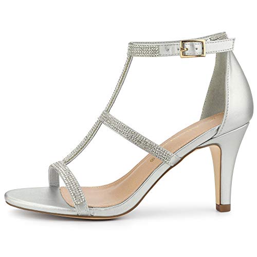 Allegra K Women's Rhinestone Ankle Strap Stiletto High Heel Silver Sandals 8 M US angle 8