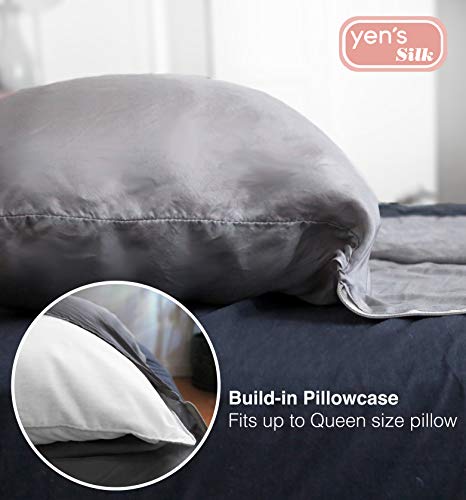Yen’s 100% Mulberry Silk Sleeping Bag Liner, Extra Wide, Lightweight Breathable Travel Sheet With Pillow Pocket For Hotels, Camping, Picnic, Grey (With Zipper) #TOP4