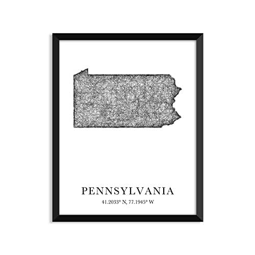 Amazon.com: PENNSYLVANIA Map, longitude, latitude - Unframed art print poster or greeting card ...