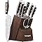 Kitchen Knife Set 8 Piece with Oak Wooden Block Sharpener and Pakkawood Handle, homgeek High Carbon 1.4116 Stainless Steel Professional Sharp Chef Knife Block Set Forged, Full-Tang