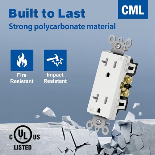 Image of CML 20 Amp Decorator Receptacle Outlet with Tamper Resistant (TR), 100 Pack Standard Electrical Wall Outlets, 20A /125V, UL Listed, White