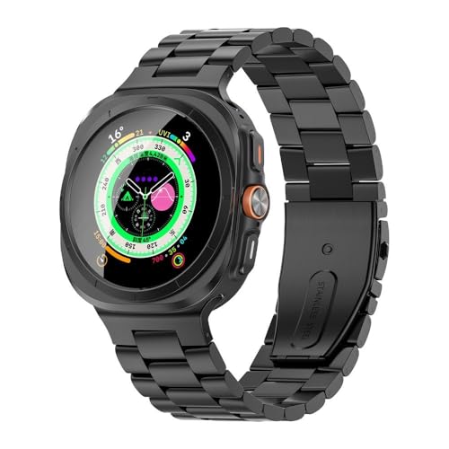 WONJOY Compatible with Samsung Galaxy Watch Ultra Band 47mm(2025/2024), Robust Men Stainless Steel Replacement Link Metal Bracelet (Black 1)