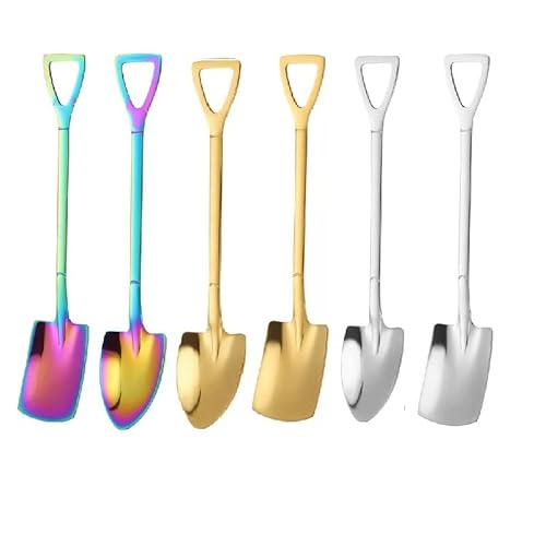 6pcs Multicolor 4.8 Shovel Shape Stainless Steel Spoons, Ice Cream Fruit Spoon for Home, Kitchen or Restaurant