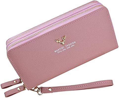 Ladies Purse Wallet with Double Zipper Coin Purse PU Leather Phone Wallet for Women Large Capacity Long Clutch Wallet with Multiple Card Slots Wristlet Wallet (Black1)