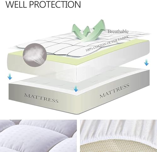 EASELAND Twin Size Mattress Pad Pillow Top Mattress Cover Quilted Fitted Mattress Protector Cotton Top Stretches up 8-21" Deep Pocket Cooling Mattress Topper (39x75 inch, White) by EASELAND - Image 2