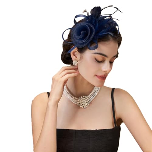 SJTJSPX Chapeau Mariage Femme et Fille,Chapeau Bibi en Maille Filet,Chapeaux Fascinator,Couvre-chef Vintage Floral Plume,Serre-tête Bibi avec Clip,Chapeau Tea Party Cocktail Bandeau Soirée Fête