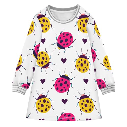 Ladybugs Hearts Girls Dresses Long Sleeve Sweatshirt Dress for Girls Winter Toddler Casual A Line Dresses Size 2-8T