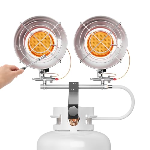 Hotdevil Double Tank Top Outdoor Propane Heater with Shut-off Valve and Tip-over Switch, 30,000 BTU 3 Heating Mode Portable Propane Heater for Patio, Camping, Garage, Porch, Backyard