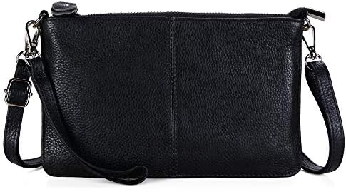 befen Women's Genuine Smartphone Leather Wristlet Crossbody Wallet Purses and Handbags Mini Crossbody Bag Clutch Wallet with Crossbody Strap - Black