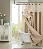 Waffle Weave Shower Curtain with Fabric Snap in Liner Set with Mesh See Through Top Hotel Quality Wh