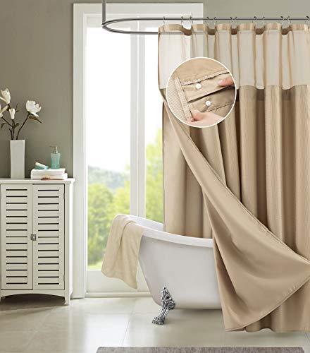 Dainty Home Waffle Weave Shower Curtain With Liner Sets, Modern Shower Curtain for Bathroom With Mesh Top Window