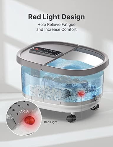 Foot Spa Bath Massager, RENPHO GFCI Plug Motorized Foot Spa with Heat and Massage and Jets, Bubble Jets with Red Light, Shiatsu Foot Spa Massager Bucket for Relieve Feet Pain (White)