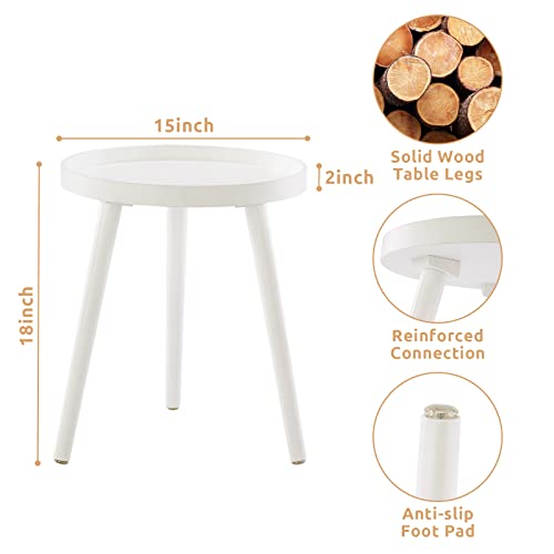 Apicizon White Round Side Table Set of 2, Tray Nightstand Sofa Coffee End Table for Living Room, Bedroom, Small Spaces, Easy Assembly Bedside Table, 15 x 18 Inches, White - Thumbnail 3