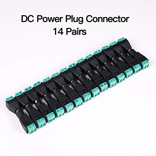 28Pcs Upgraded Dc Power Connector 12V 14Pcs Male + 14Pcs Female Adapter 2.1 X 5.5Mm Dc Power Jack Plug Connector For Cctv Camera, Led Strip Light Cable Wire #TOP1