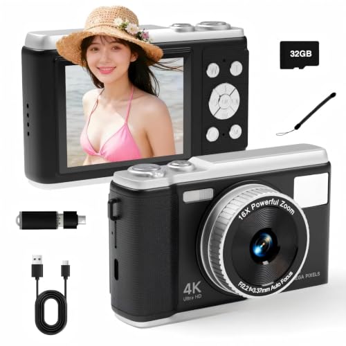 �f�W�^���J���� �g�ѓd�b�œ��e��ǂݎ�邱�Ƃ��ł��܂� 4K 5000����f �f�W�J�� 2.8 �C���`�X�N���[�� 16 �{�f�W�^���Y�[�� �I�[�g�t�H�[�J�X �ߐڎB�e �莞�B�e �����t���b�V�� 32GB�}�C�N��SD�J�[�h�t�� �E�F�u�J���� �R���p�N�gVLOG