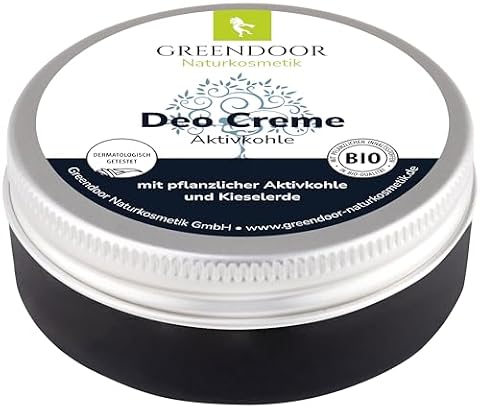 GREENDOOR Dezodorant w kremie pochłaniający zapachy z węglem aktywnym 50 ml, naturalny dezodorant naturalny bez soli aluminiowych, testowany na zwierzętach, wegański, naturalny kosmetyk Aloe Vera, Bio