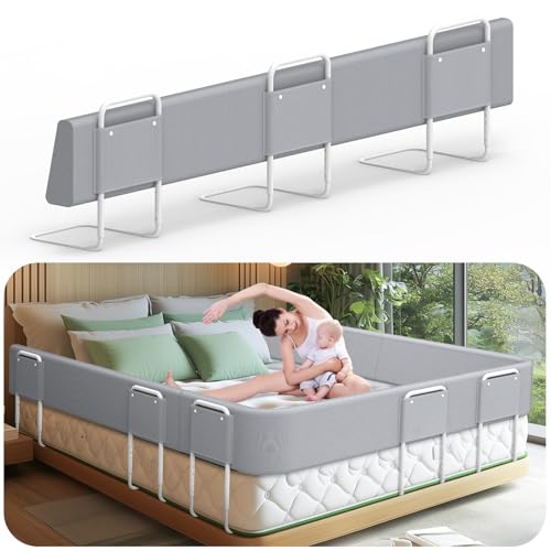 Kuro-sagol Sponde per letto bambini – Barriera letto sicurezza per bambini, protezione per letto matrimoniale e lettino, altezza regolabile 40-60 cm, rimovibile, portatile, grigio, 180cm