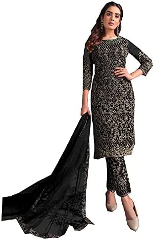 style couture4632-J Black Women's Net Japan Satin And Corded Work Designer Embroidery Semi Stitched Pakistani Plazzo Suit.