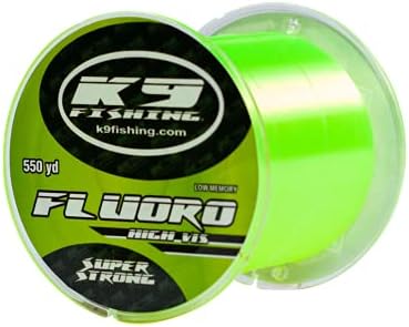 K9 Hi-Vis Fluoro Fishing Line — Ultra Low-Memory, Abrasion Resistant, Long-Casting — Glow Under Black Light, Chartreuse — Virtually Invisible Underwater — Great for Spinning Reels — 550 Yards, 6lb