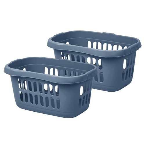 JMS we create smile (Set of 2) Plastic Rectangular Hipster Laundry Baskets for Washing Clothes Linen Storage Basket Organiser for Bathroom Laundry Room, Toddlers Nursery (Midnight Navy)