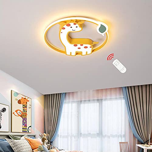 Lámpara de techo LED para dormitorio infantil, lámpara regulable, diseño de jirafa de dibujos animados, lámpara de plafón LED para niños moderna con control remoto, Ø50CM, lámpara de pared cre