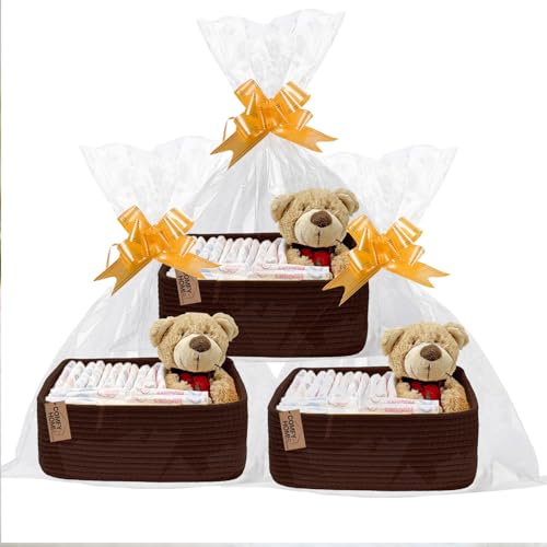 Image of COMFY-HOMI 13 inch x 8.5 inch x 5.1 inch Storage Baskets for Organizing | Cotton Rope Woven Basket | Toy Storage Bin Box | Basket for Shelves, Closet Organizer Bin, Decorative Closet Shelf, 3 Pack