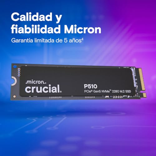 Miniatura 6 de Crucial P510 Ssd 1tb Pcie 5.0 X5 Gen5 Nvme M.2, Velocidades De Lectura Hasta 11.000 Mb S, Escritura 9.500 Mb S, Ordenador Portátil Y De Sobremesa, Tlc Nand, Disco Duro Interno- Ct1000p510ssd8-01