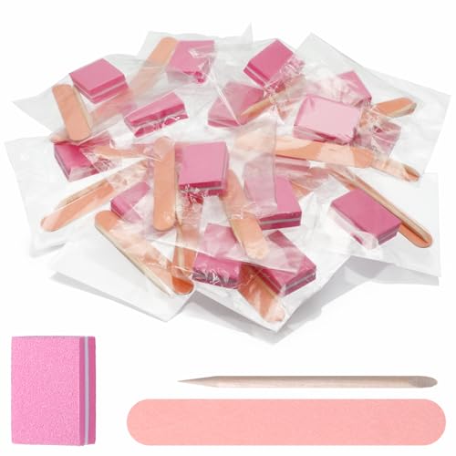 20 Set Disposable Manicure Kit, Individually Package with Mini Nail File Wood Stick Press on Nail Tool Prep Kit for Home Salon Hand Foot Manicure, Pink