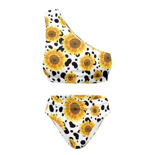 Pugasmiru Biquíni feminino de um ombro só, duas peças, cintura alta, frente única, controle de barri