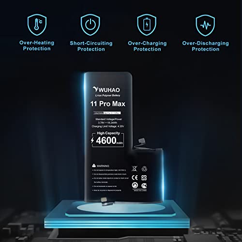 Wuhao For Iphone 11 Pro Max Battery,[4600Mah 2023 Upgraded] For Iphone 11 Pro Max A2218 A2161 A2220 Replacement Battery With [Set Of Screws] And Professional Repair Tool Kit #TOP2