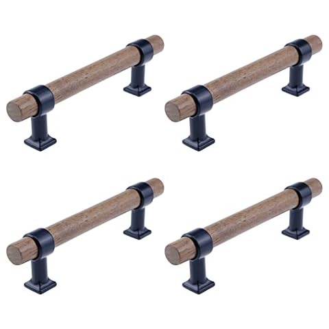 Semetall 4Pcs Walnut Kitchen Wardrobe Cabinet Hardware,Modern Wood Drawer Pulls,Dark Walnut,5.4"/137mm Cover