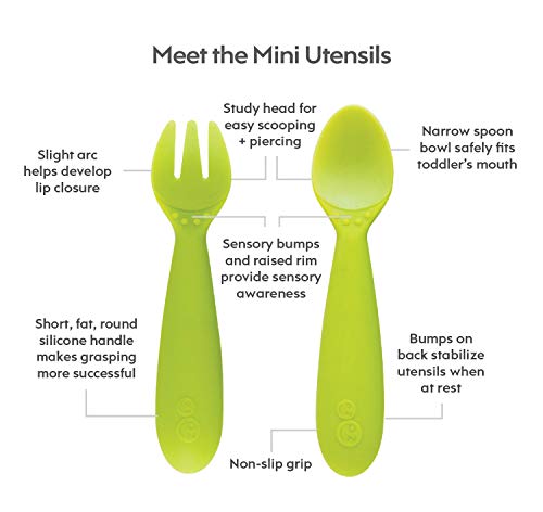 Ez Pz Mini Collection Set (Lime) - 100% Silicone Cup + Straw, Fork, Spoon & Mini Mat Suction Plate With Built-In Placemat For Infants + Toddlers - First Foods + Self-Feeding - 12 Months+ #TOP6