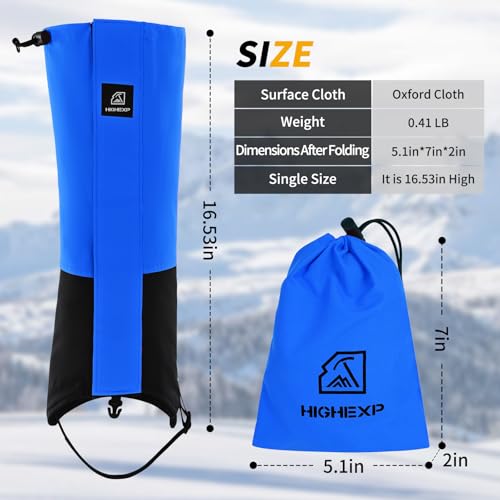 HIGH EXPERIENCE Leg Gaiters 100% Waterproof Adjustable Shoe Snow Boot Guard Gators for Hiking Shoe Cover Hunting Snowshoeing Climbing Walking for Women Men (Blue) - Thumbnail 2