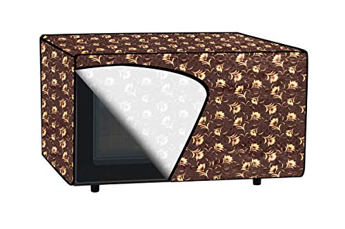 Image of The Furnishing Tree PVC Waterproof Microwave Oven Cover Compatible for Panasonic 27 L Convection NN-CT645BFDG Floral Pattern Coffee Brown