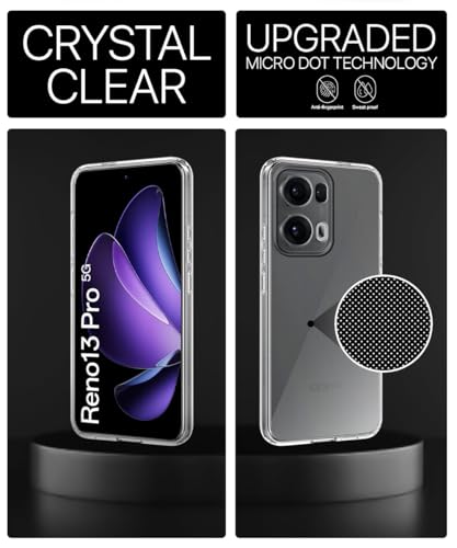 Image of WOW IMAGINE Transparent Back Cover Case for Oppo Reno 13 Pro 5G | Raised Bumps for Full Device & Camera Protection Shockproof TPU Silicone Back Case Mobile Cover - Transparent