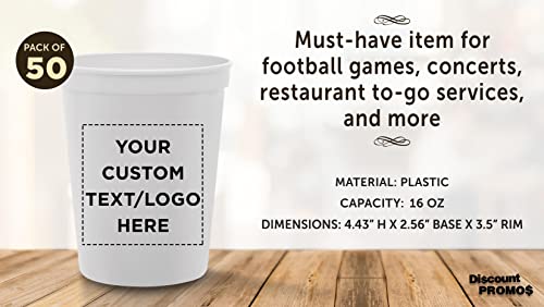 Custom Reusable Plastic Cups 16 Oz. Set Of 50, Personalized Bulk Pack - Perfect For Birthdays, Weddings, Picnic, Beach, Parties - White #TOP3