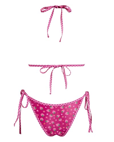 Image of Women's Triangle Bikini Set String Swimsuit Print Tie Smocked Ruched Two Piece Bathing Suit