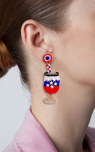 American Flag Beaded Drop Earrings For Women Independence Day 4Th Of July Earrings Champagne Bottle Dangle Earrings Statement Earring Studs For Holiday Parties Gifts #TOP5