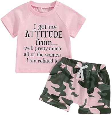 Toddler Girls Summer Outfits - Camo Shorts and Shirt Set (Sizes 1T, 2T, 3T, 4T, 5T)