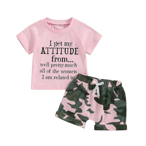 Toddler Girls Summer Outfits - Camo Shorts and Shirt Set (Sizes 1T, 2T, 3T, 4T, 5T)