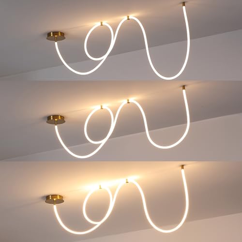 JONATHAN Y 62" Brass Gold Modern Minimalist Linear LED Flush Mount Light, 360° Adjustable Silicone Neon Rope, Dimmable Lamp for Bedroom, Living Room, Home Office (JYL7142A) by JONATHAN Y - Image 7