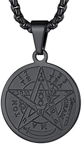 FaithHeart Personalized Custom Solomon Pendant Stars Necklace Engraving Pentagram Wealth Honor Runic Medal Protection Jewellery Silver/Black/Gold Plated Magical Necklaces Occult Gift-Stainless Steel