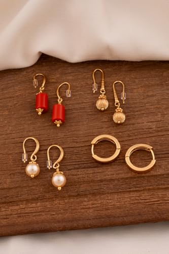 Image of Radha's Creations brass Ruby Emerald stud earrings one gram gold for women and girls one gram gold