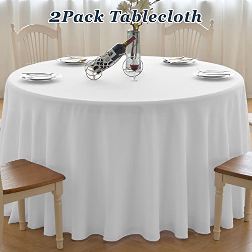 Leqee Round Tablecloth,2 Pack 120Inch Stain And Wrinkle Resistant Polyester Table Cloth,Decorative Fabric Table Cover For Kitchen,Dinning,Party,Wedding Round(White) #TOP4