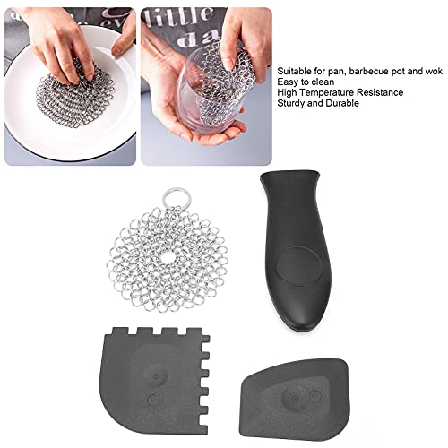 Image of Topyond Stainless Steel Cast Iron Cleaner Kit, Chainmail Scrubber for Cast Iron Pans, Toothed Scraper with Handle Cover, Durable Scrubber for Cleaning Dutch Ovens, Waffle Irons, and More
