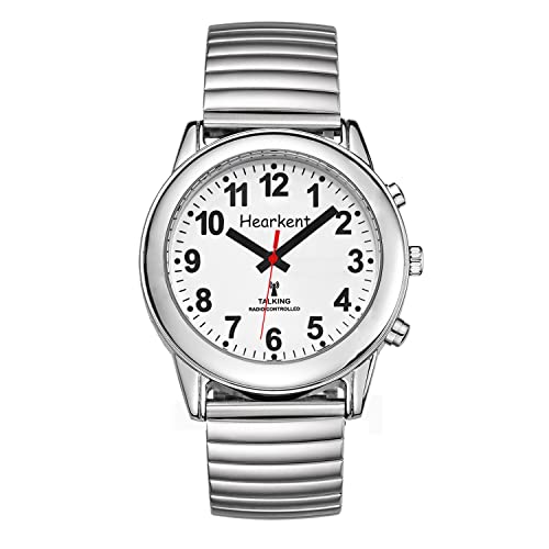 Hearkent Orologio parlante con lingua tedesca, orologio da polso per anziani, orologi non vedenti, argento, Damen, Bracciale