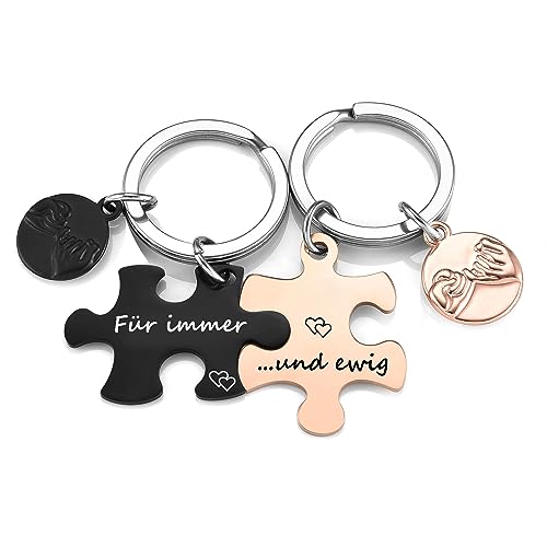 AllerPierce Partner Schlüsselanhänger mit Gravur- Für immer und ewig, 2pcs Puzzle Schlüsselanhänger Edelstahl Schlüsselbund BFF Schlüsselring Keychain Geschenk für Liebhaber Partner